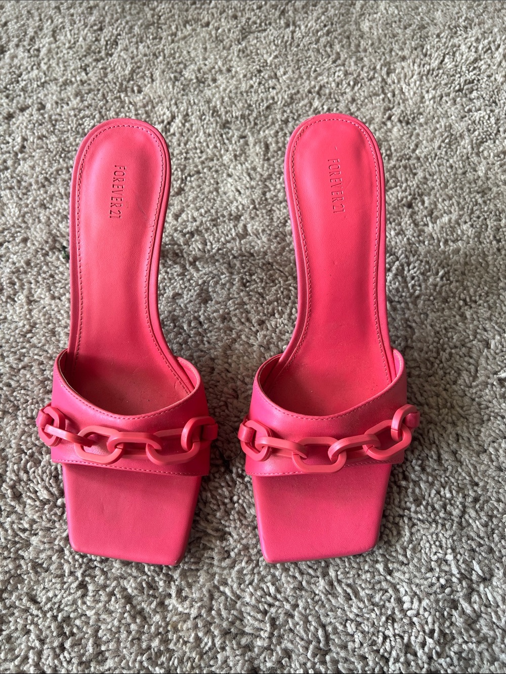 Forever 21 Hot Pink Chain-Trim Party High Heels Square Toe Stilhettos Size 8 P